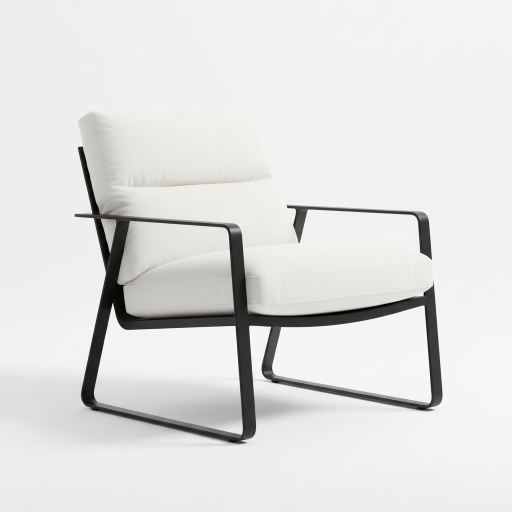 Minimalist Lounge Chair - Black steel frame with white upholstery