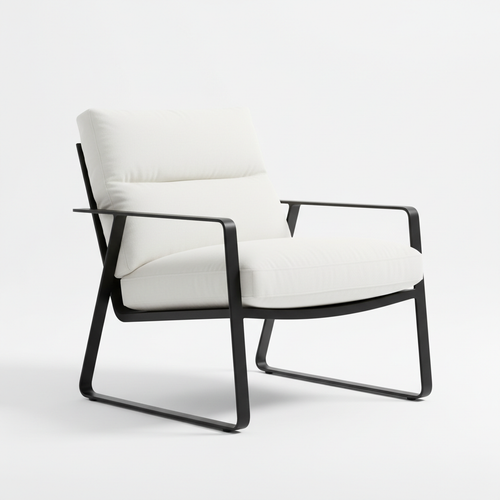 Minimalist Lounge Chair - Black steel frame with white upholstery